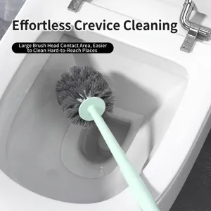 Long handle toilet brush with grey bristles for deep cleaning toilet bowls and crevices