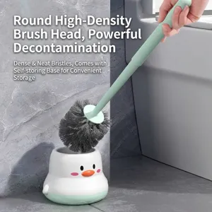 Cute chick-shaped toilet brush set with long handle and high-density bristles in green.