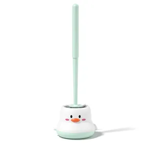 Cute cartoon chick shaped toilet brush set with long handle and base for bathroom cleaning