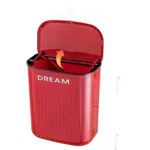 Roter Küchenmülleimer zur Wandmontage mit Deckel, durchsichtig mit 'DREAM' Logo