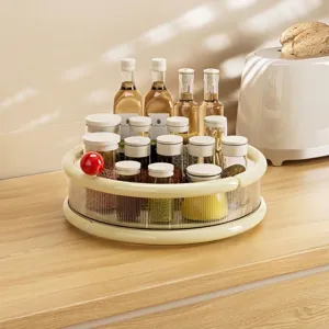 Rotierendes Gewürzregal Küchenarbeitsplatte Organizer Tablett Creme Gestreifte Aufbewahrungsbox Für Gewürzgläser Flaschen Öl Essig