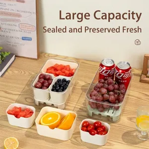 Large capacity clear food storage containers for fruit and snacks, perfect for picnics.