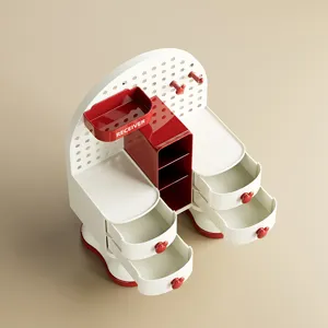 Organizzatore trucco da scrivania bianco e rosso con cassetti