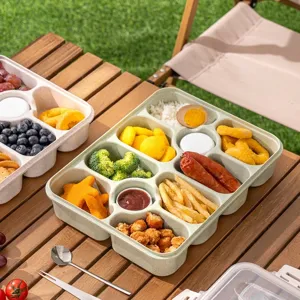 Wheat Straw Divided Lunch Box Multi-Compartment Portable Food Storage Container With Lid Microwave Safe For Office School Meals