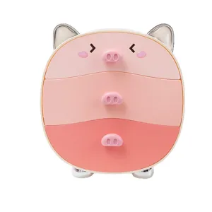 Cute pink pig-shaped desktop drawer organizer for cosmetics, skincare and jewelry storage