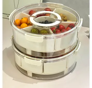 Stackable 6-compartment food storage container with clear lid for snacks and fresh fruit