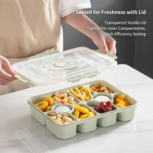 10-compartment wheat straw bento box with transparent airtight lid for office and school
