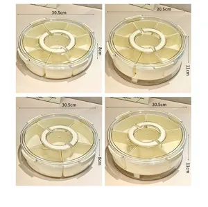 Detailed dimensions of round 6-compartment snack boxes in 8cm and 11cm heights