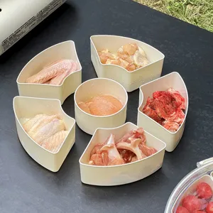 6-compartment cream-colored food storage containers for meat and spice organization