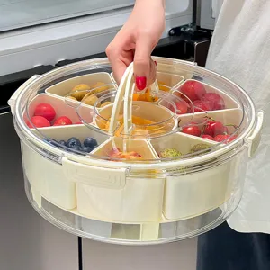 Transparent 6-compartment food storage container with handle for fridge and snacks