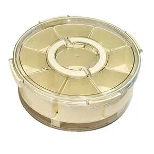 Round multi-compartment food storage container with handle and airtight transparent lid