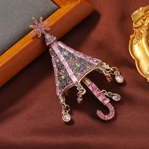 Vintage Schwermetall Regenschirm Schneeflocke Brosche Strass Quaste Anhänger Nadel Für Damen Mode Bankett Schmuck Zubehör