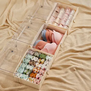 Stackable set of 3 drawer underwear organizers with transparent lids for bras and socks