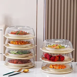 Campanas protectoras de alimentos apilables y transparentes para aislamiento de mesa