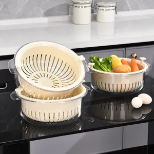 Creative double-layer rotating drain basket set for washing and draining vegetables
