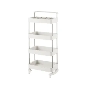 4-tier white plastic rolling utility cart kitchen storage rack with wheels and handle