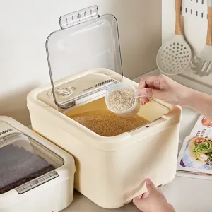 Grand bac à riz hermétique style crème avec tasse à mesurer et cadran de date