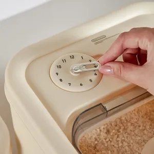 Boîte de conservation de riz scellée crème avec cadran de date et fenêtre transparente