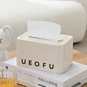 Elegante caja de pañuelos de lujo estilo crema con resorte para escritorio y hogar