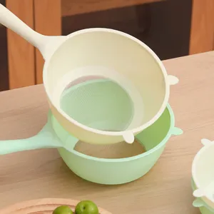 Set of food-grade plastic kitchen colanders for washing rice and noodles in pastel colors
