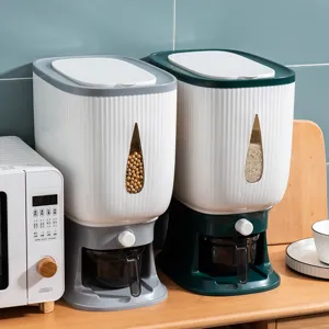 Seau à Riz Scellé de Type Presse Récipient de Stockage de Céréales Étanche avec Tasse à Mesurer Organisateur de Cuisine à Rayures