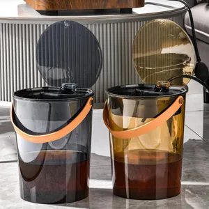 Draagbare Transparante Thee Afvalemmer Met Leren Handvat Transparante PET Plastic Theewater Filter Prullenbak Voor Kantoor Huis