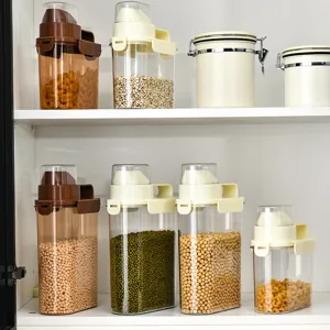 Airtight plastic cereal storage containers with pour spout and measuring cup lid