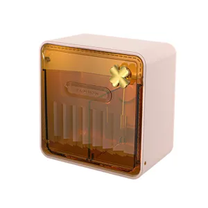 Caja organizadora de cosméticos rosa de pared con puerta ámbar y pomo de trébol