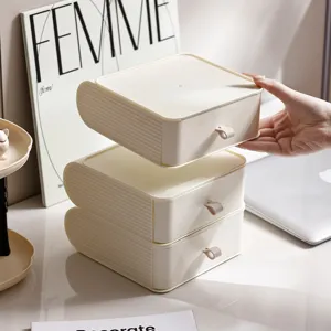 Stapelbare cremefarbene Schreibtischschubladen-Aufbewahrungsbox für Büro und Kosmetik