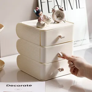 Minimalistische cremefarbene stapelbare Schreibtisch-Aufbewahrungsbox für Büro und Bad