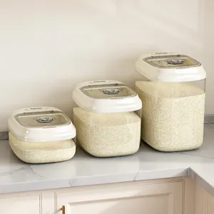 Lot de 3 boîtes à riz hermétiques pour céréales et farine dans une cuisine moderne