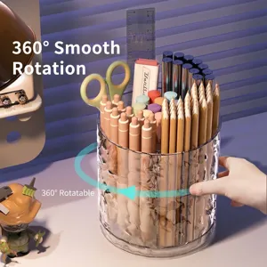Elegant 360-degree rotating transparent desktop organizer for stationery and makeup