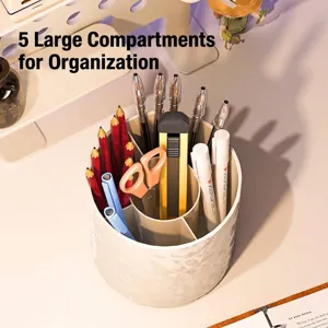 Rotatable desktop storage holder with 5 compartments for makeup brushes or pens