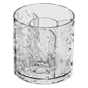 Luxury clear rotating makeup brush holder with crystal texture on white background