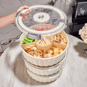 3-tier cream-colored snack storage box with transparent lid and date tracker
