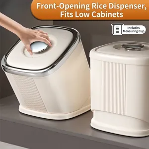 Seau à Riz Rotatif pour Cuisine PP de Qualité Alimentaire Boîte de Rangement Scellée Anti-humidité Avec Cadran d'Enregistrement de Date Crème
