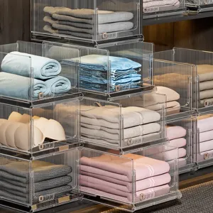 Stackable transparent plastic storage drawers for organized wardrobe clothing storage bins