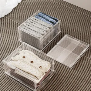 Large clear stackable acrylic storage box for clothes with a stylish fluted drawer design