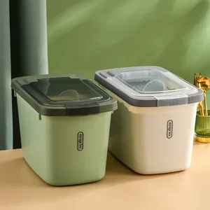 Set of sealed food-grade rice storage buckets with flip lids and clear windows