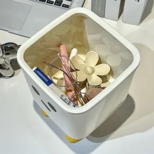 Creative white desktop storage box with transparent lid for home and office organization