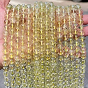 Natural 8mm translucent yellow citrine quartz round loose beads for DIY jewelry crafts