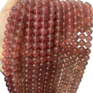 Perline rotonde in cristallo di fragola rosa naturale per accessori per gioielli fai-da-te