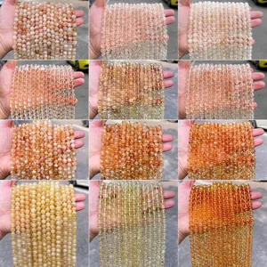 Natural Yellow Citrine Crystal Loose Beads Round Gemstone Strand For DIY Jewelry Making Polished Citrine Tower Beads Accessories