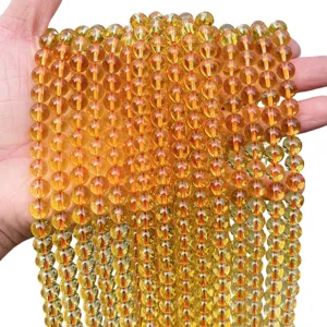 Natural 8mm yellow citrine round crystal loose beads for handcrafted DIY jewelry making
