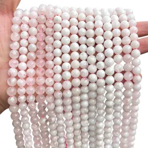 Natural pale pink crystal round loose beads for DIY jewelry making and bracelets