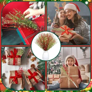 36 Pcs Ramas de Bayas con Brillo de Navidad Flores Artificiales para Árbol y Regalos