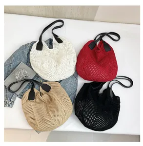Geweven schoudertas casual strandtas gebreide handtas voor dames dagelijkse mode.