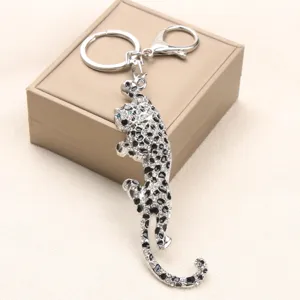 Vintage silver alloy rhinestone panther leopard keychain for luxury bag accessories
