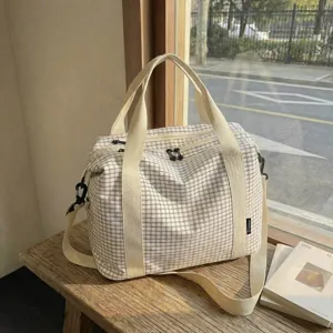 Bolsa de Viaje de Gran Capacidad Bolsa de Deporte de Nylon Impermeable Ligera Bolsa de Equipaje Bolsa Casual a Cuadros para Mujer