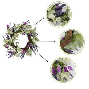 Couronne de Lavande Artificielle Feuilles d'Eucalyptus Printemps Été Porte d'Entrée